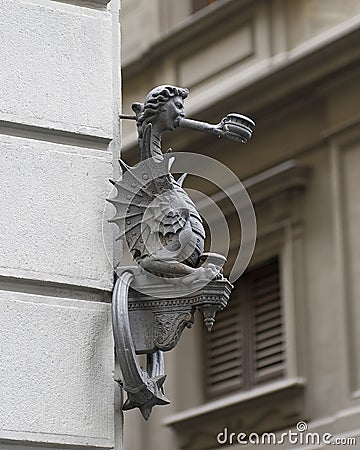 Replica of wrought iron torch holder or horse tether from the Strozzi Palace Editorial Stock Photo