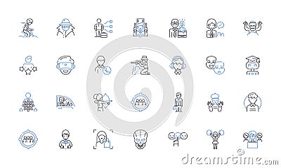 Replicas line icons collection. Duplicates Cls Fakes Imitations Copies Counterfeits Mimics Reproductions Twins Knockoffs Vector Illustration