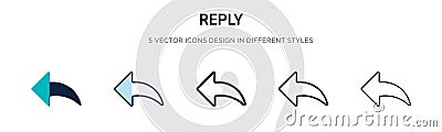 Reply icon in filled, thin line, outline and stroke style. Vector illustration of two colored and black reply vector icons designs Vector Illustration