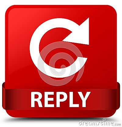 Reply (rotate arrow icon) red square button red ribbon in middle Cartoon Illustration
