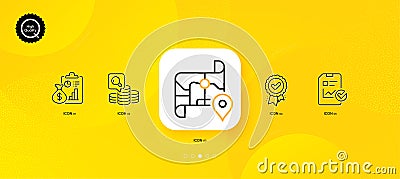 Report checklist, Inspect and Map minimal line icons. For web application, printing. Vector Vector Illustration