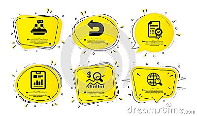 Report document, Certificate and Undo icons set. Employees talk, Check investment and Internet search signs. Vector Vector Illustration