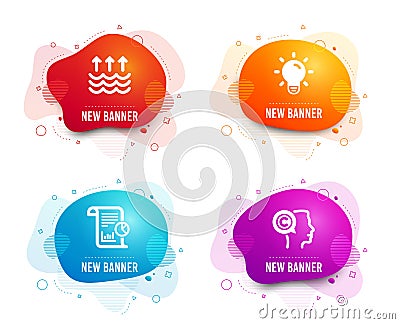 Report, Evaporation and Light bulb icons. Writer sign. Work analysis, Global warming, Lamp energy. Copyrighter. Vector Vector Illustration