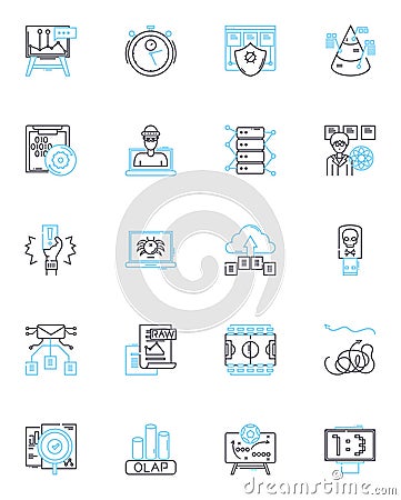 Report generation linear icons set. Analytics, Automation, Business, Data, Dashboards, Document, Excel line vector and Vector Illustration