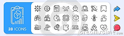 Report, Idea and Seo gear line icons. For web app, printing. App line icons. Vector Stock Photo
