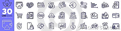 Report, Payment method and Payment line icons pack. For web app. Vector Stock Photo