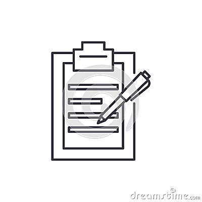 Report writing line icon concept. Report writing vector linear illustration, symbol, sign Vector Illustration