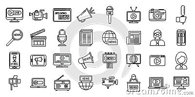 Reportage icons set outline vector. Interview news Vector Illustration