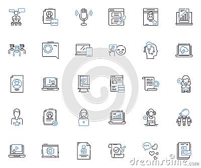 Reportage style line icons collection. Documentary, Expose, Investigative , Newsy, Authentic, Unbiased, Hst vector and Vector Illustration