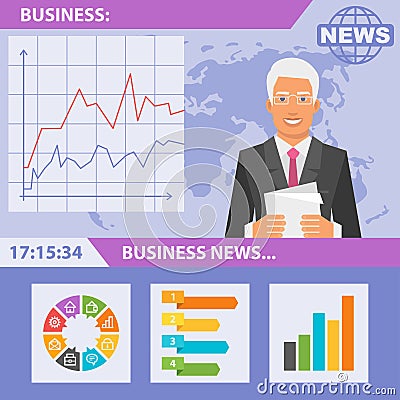 Reporter and news business Vector Illustration