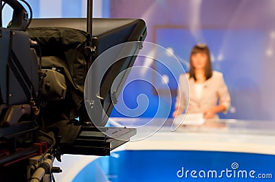 Reporter presenting news Stock Photo