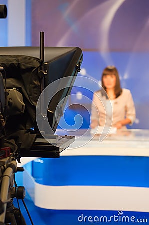 Reporter presenting news Stock Photo