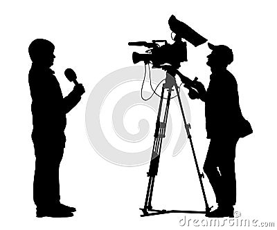 Reporter shooting cameraman silhouette Vector Illustration