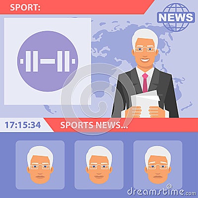 Reporter and sports news Vector Illustration