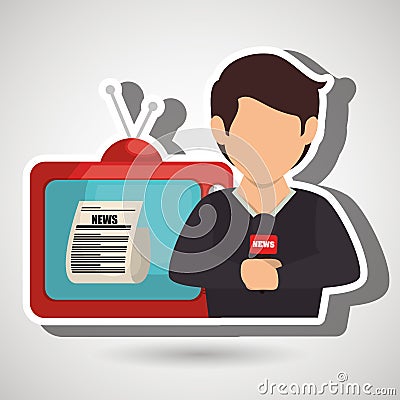 reporter tv news microphone Cartoon Illustration