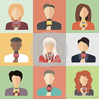 Reporters holding microphones Vector Illustration