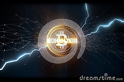 Representation of the digital lightning network of the bitcoin blockchain technology and it fast transaction per second defi, Stock Photo