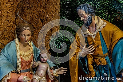 The representation of the holy family, The Virgin Mary holding the Child Jesus and beside St. Joseph. Stock Photo