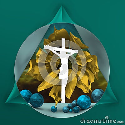 Representation of the holy trinity with blue spheres. Stock Photo