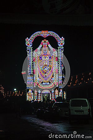 Representation of Lord Balaji with led lights, Navaratri Festival Stock Photo