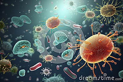 Representation of a medical background with bacteria, salmonella and other microscopic single-celled organisms. Stock Photo