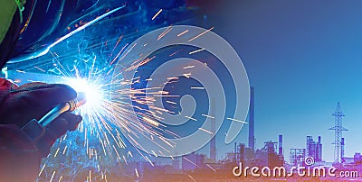 Representation of the robotic production of the future. Control of work parameters using the Internet of things. Successful automa Stock Photo
