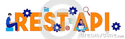 Representational State Transfer REST API - Application program interface words. large text illustration Vector Illustration