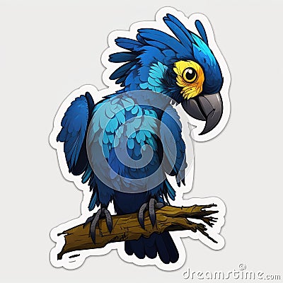 Representative sticker of fictional blue macaw, created in AI in high quality Stock Photo