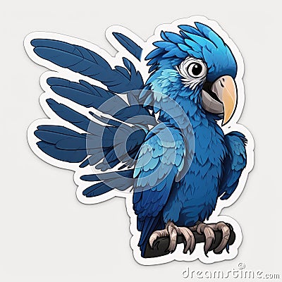 Representative sticker of fictional blue macaw, created in AI in high quality Stock Photo