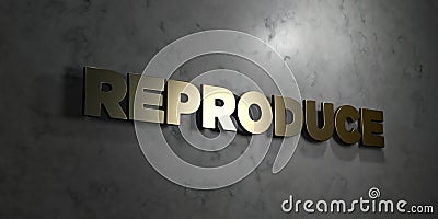 Reproduce - Gold text on black background - 3D rendered royalty free stock picture Stock Photo