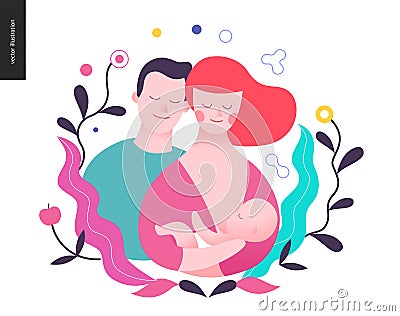 Reproduction - a breeding woman, baby and a man Vector Illustration