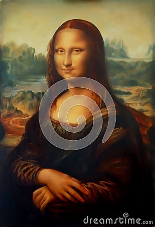 Reproduction of painting Mona Lisa by Leonardo da Vinci and light graphic effect. Editorial Stock Photo