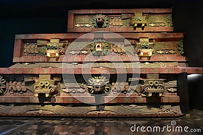 Reproduction of the Temple of the feathered serpent in Teotihuacan, in the National Museum of Anthropology, Mexico City Editorial Stock Photo