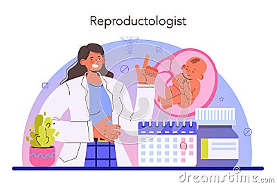Reproductologist and reproductive health. Gynecologist doctor examining woman Vector Illustration
