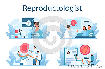 Reproductologist and reproductive health set. Human anatomy, biological Vector Illustration