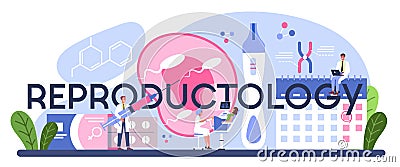 Reproductology typographic header. Human fertility, biological material Cartoon Illustration