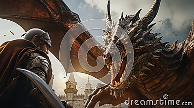 Knight creature animal mythology art fantasy illustration evil dragon monster Stock Photo