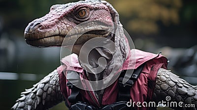 a reptile wearing a pink jacket Stock Photo