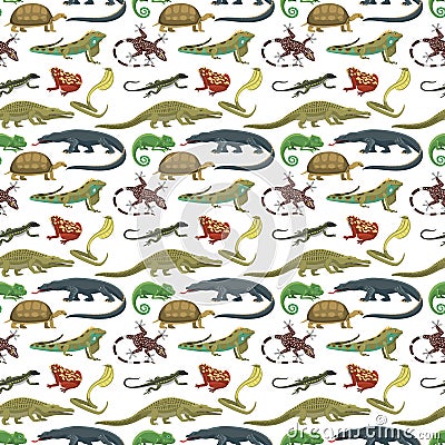 Reptiles animals vector seamless pattern. Vector Illustration