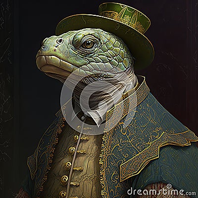 Reptilian Fashionista in Costume Stock Photo