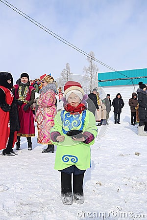 republic Altay people celibrate new year FEB 24-2020 in traditionally reindeer herders camp on the background near Russia Editorial Stock Photo