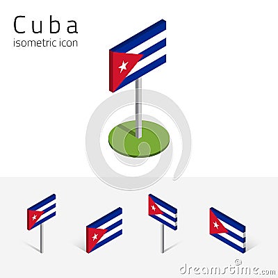 Republic of Cuba flag, vector set of 3D isometric flat icons Vector Illustration