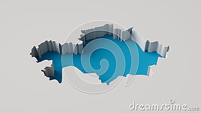 Republic of Kazakhstan Map's 3d illustration 3d inner extrude map Sea Depth with inner shadow. Cartoon Illustration