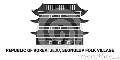 Republic Of Korea, Jeju, Seongeup Folk Village, travel landmark vector illustration Vector Illustration