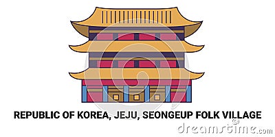 Republic Of Korea, Jeju, Seongeup Folk Village, travel landmark vector illustration Vector Illustration