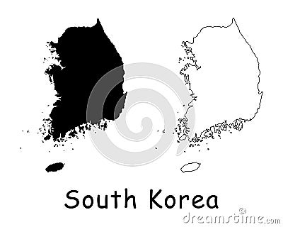 South Korea Country Map. Black silhouette and outline isolated on white background. EPS Vector Vector Illustration