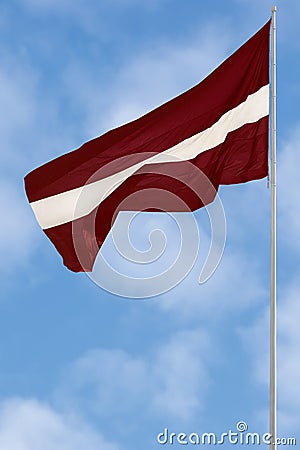 Republic of Latvia state flag, Latvian national carmine red vivid crimson and white bicolour ensign, official European Union, NATO Stock Photo