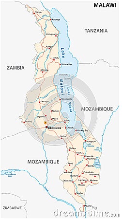 Republic of malawi road vector map Stock Photo