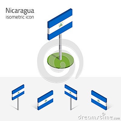 Republic of Nicaragua flag, vector set of 3D isometric flat icon Vector Illustration