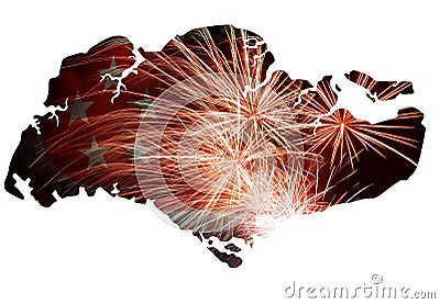 Republic of Singapore Fireworks Map Silhouette Stock Photo
